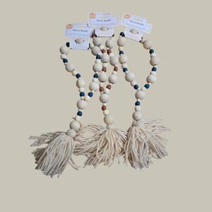 Perfect Harvest Wood Decor Beads Farmhouse Garland Blue Orange Tassel Set of 3